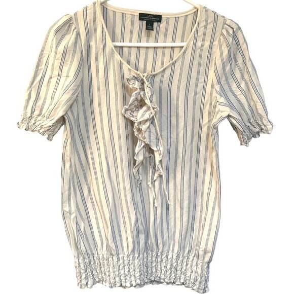 Lauren Jeans Co Tops - LRL Lauren Jeans Co Ruffle Top Womens S Ruched 90s Peasant Cottage Prairie Boho